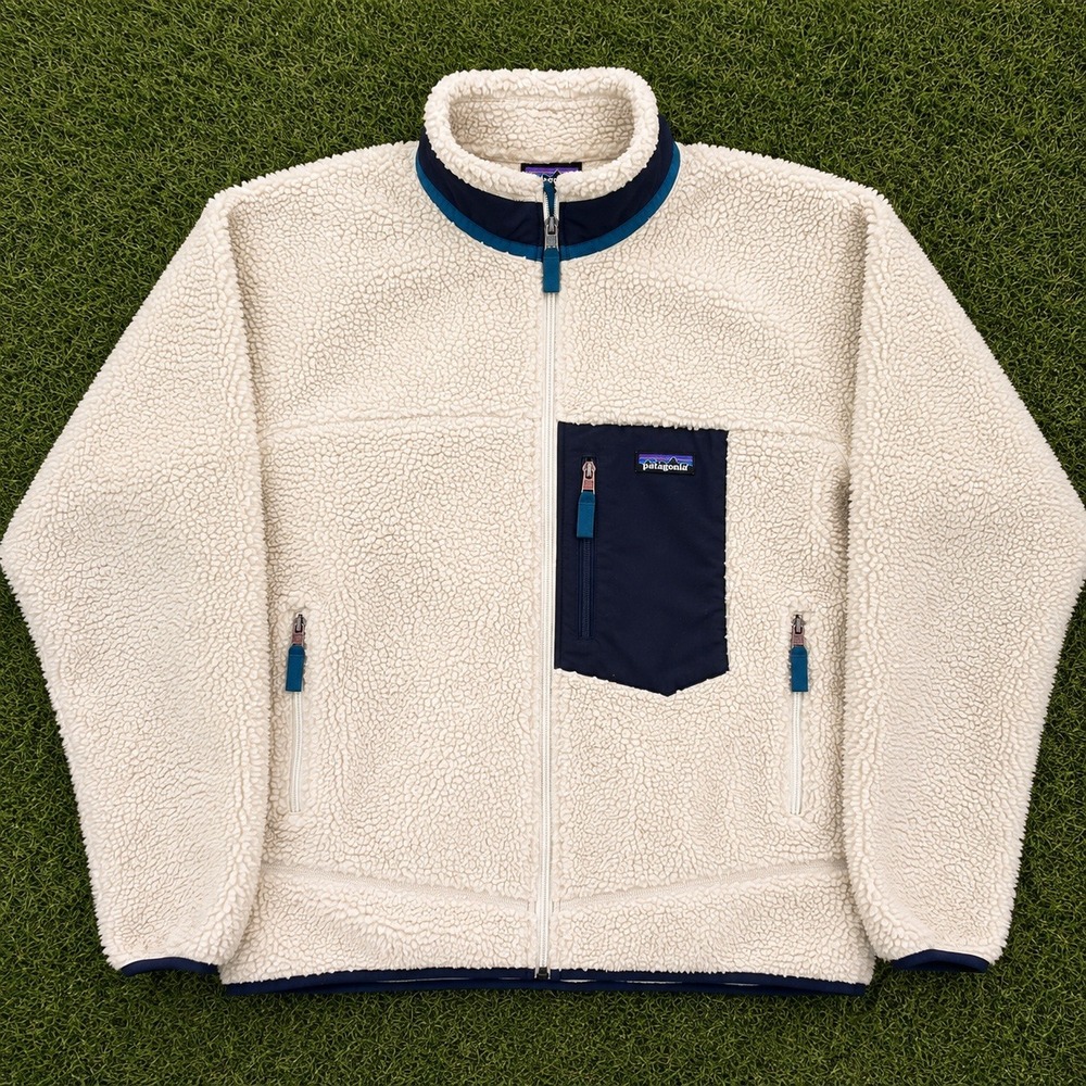 Patagonia Classic Retro-X Fleece Jacket Large Natural Cream Navy Blue Gorpcore L